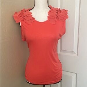 TED BAKER LONDON Eysis Coral Sleeveless Top with Ruffle Detail SZ Ted 2 US 6